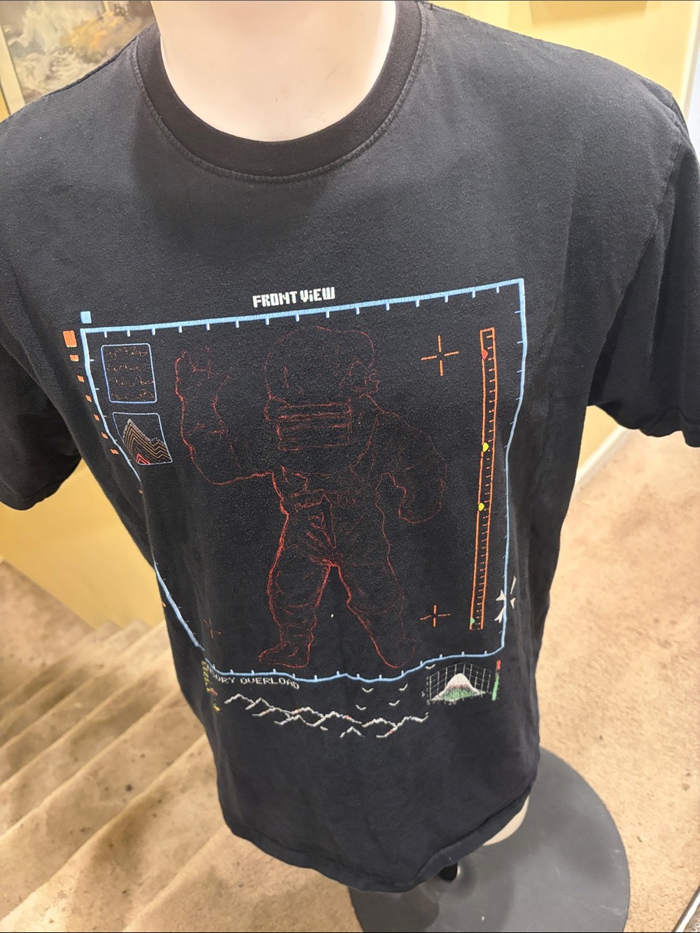 Billionaire Boys Club Black Tee with Red Astronaut Graphic and Blue Accents